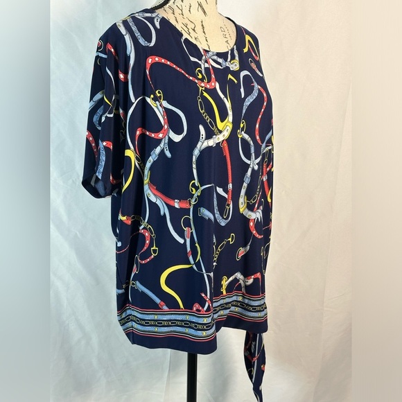 Rafaella Blue and Red Relaxed Tie Front Blouse - Picture 6 of 11